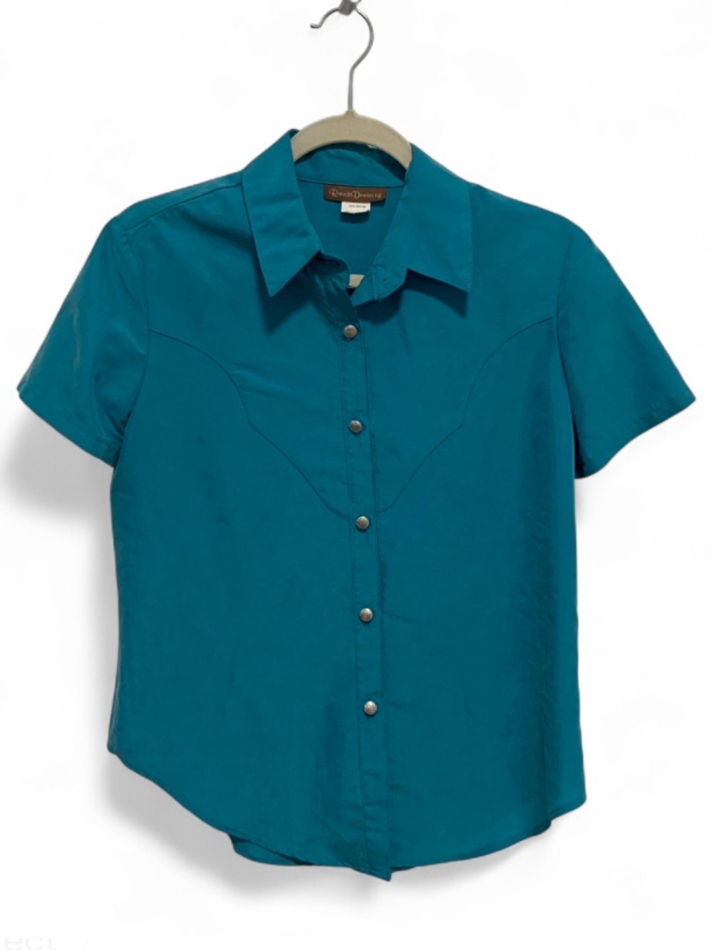 Vintage Ranch Dressing Western Teal Short-Sleeve Button-Up Top